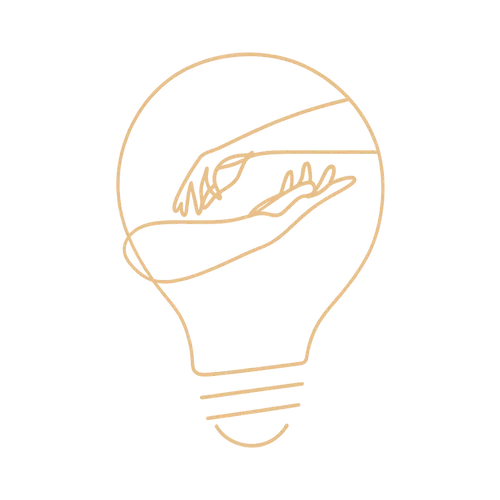 Illustration d’une ampoule symbolisant la réflexion et l’attention, avec des mains entrelacées représentant la bienveillance et l’accompagnement en sophrologie, réflexion tarif.