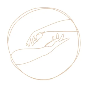 Illustration minimaliste de deux mains se rejoignant, symbolisant l’accompagnement bienveillant lors des séances individuelles de sophrologie.